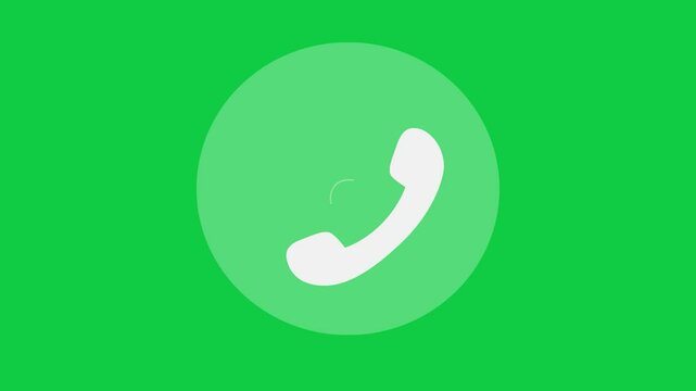 A circular green telephone icon glowing on a green screen, symbolizing active communication and call features. Perfect for futuristic, business, and creative projects requiring.