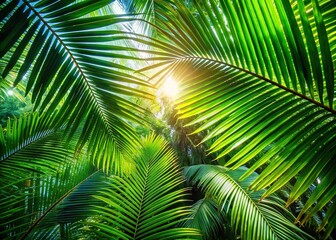 Fototapeta premium Minimalist Sunlight Filtering Through Lush Tropical Palm Canopy