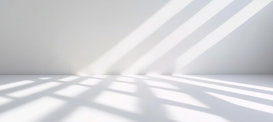 Abstract Background Of Diagonal Shadows On A Gray Wall And Floor With Striped Light.