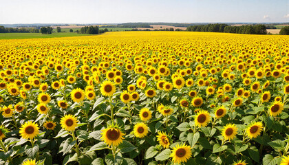 Obraz premium Sunflower field in full bloom under sunny sky