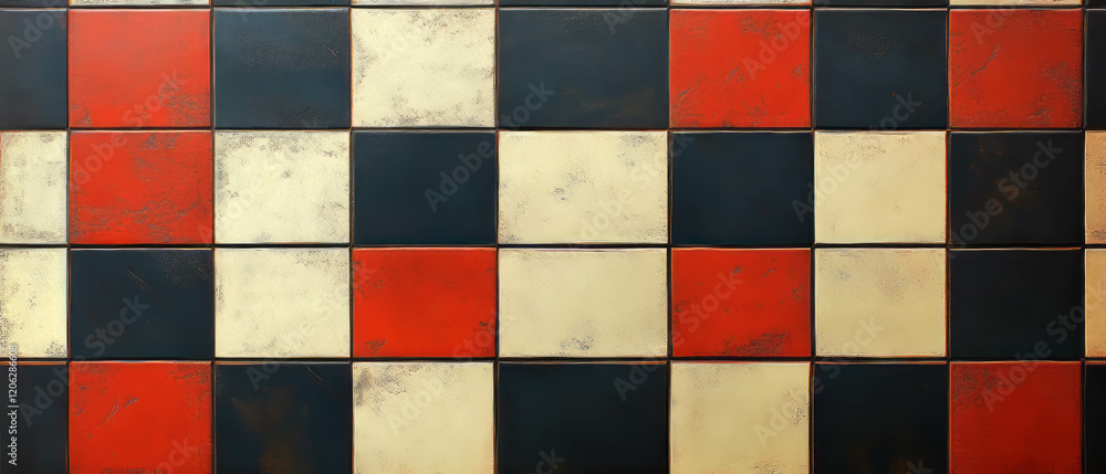 Poster checkerboard pattern showcasing alternating colors and textured depth in a tiled arrangement