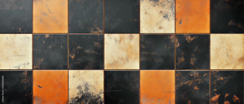 Poster Checkerboard pattern with alternating colors and sharp edges creating a dynamic visual texture