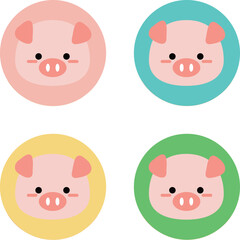 Obraz premium かわいい豚の顔のイラストセット