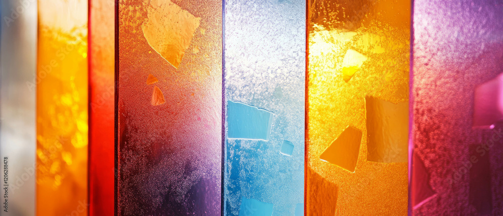 Aufkleber vibrant colors and textured frosted glass create a captivating visual display in diffused light