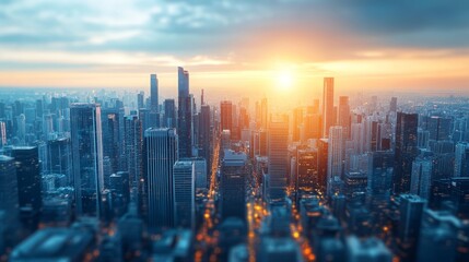 Obraz premium Vibrant City Skyline at Sunset Hospitality and Tourism Background with a Welcoming Vibe