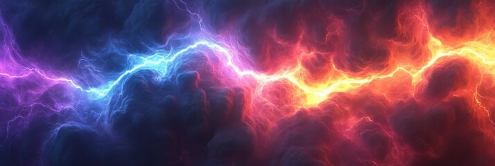 Vivid Lightning Bolt Patterns in Cheerful Colors Representing Energy Creation, Subtly Defocused.