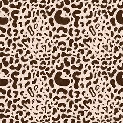Seamless pattern with dark brown leopard spots, wild animal shapes. Aesthetic background for apparel, room decor, tee prints, fabric, wrapping, design projects highlighting natural themes