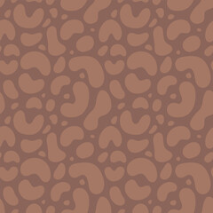 Seamless abstract pattern featuring light brown organic shapes on a dark brown background. Ideal for fabric, wallpaper, and digital projects with a focus on minimalism and modern artistic themes