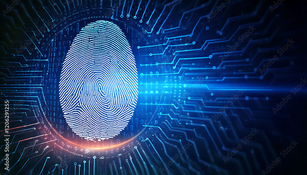 Aufkleber stunning abstract image of a fingerprint integrated with digital circuitry.