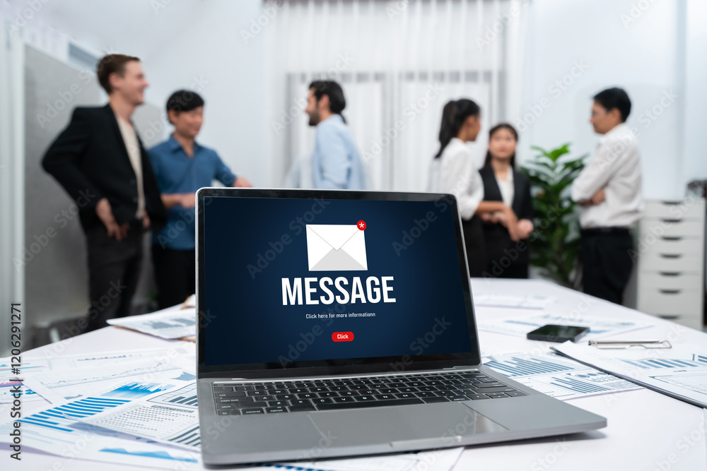 Fototapete Email notification message showing on computer screen brisk. Digital marketing message information text from business to customer client