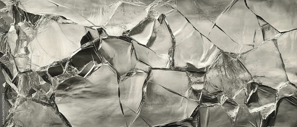 Poster Cracked glass texture showcasing sharp edges and intricate fragmented patterns