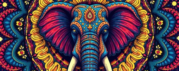 Stylish elephant head mandala, bold lines & shapes, unique, vibrant