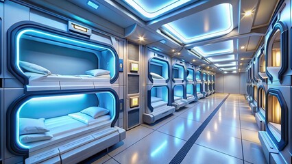 Obraz premium Modern Capsule Hotel: Budget-Friendly Compact Sleeping Pods for Travelers