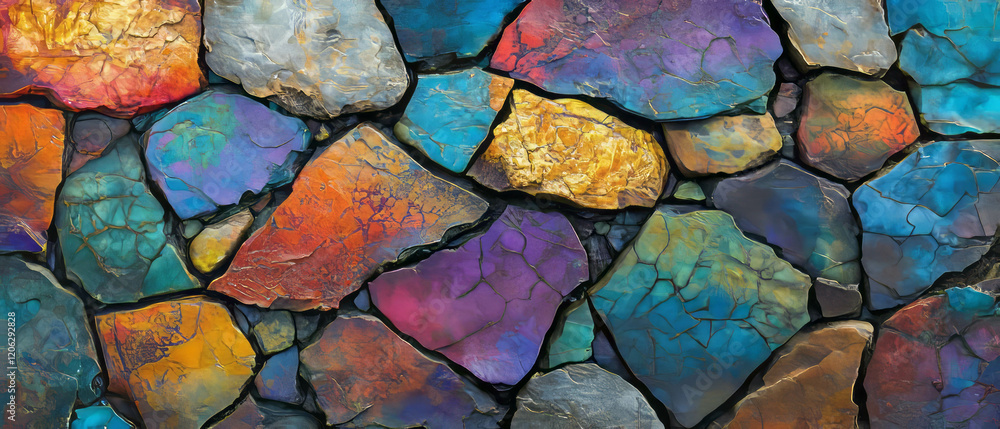 Poster cracked rocks displaying vibrant colors and irregular patterns