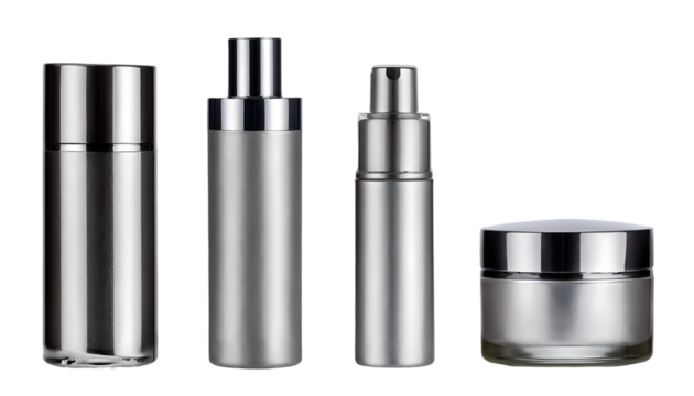  set of silver color cosmetic product cut out 