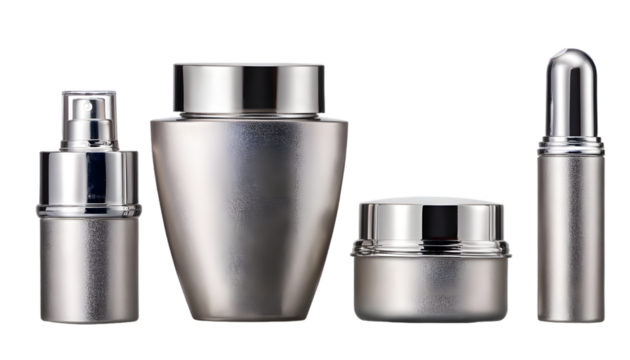  set of silver color cosmetic product cut out 