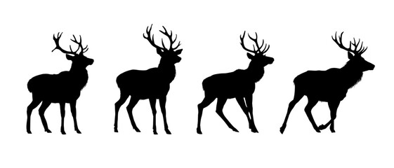 Set of deer silhouette isolated side view - vector illustration