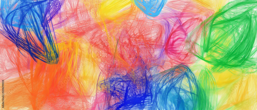 Poster vibrant crayon scribbles create a colorful abstract background