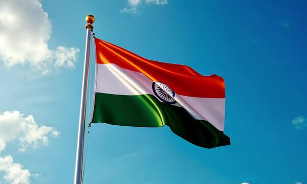 India national flag HD footage. India national flag on flagpole video