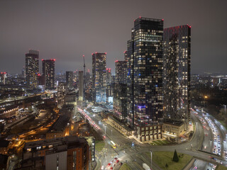 Manchester at Night: Aerial Timelapse of Deansgate Square and Elizabeth Tower