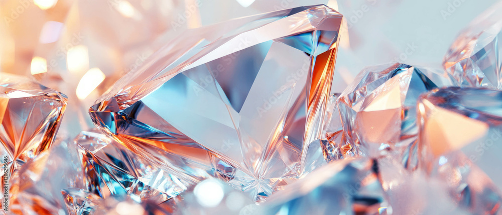 Poster sparkling reflections of crystals and geometric shapes create mesmerizing visual textures