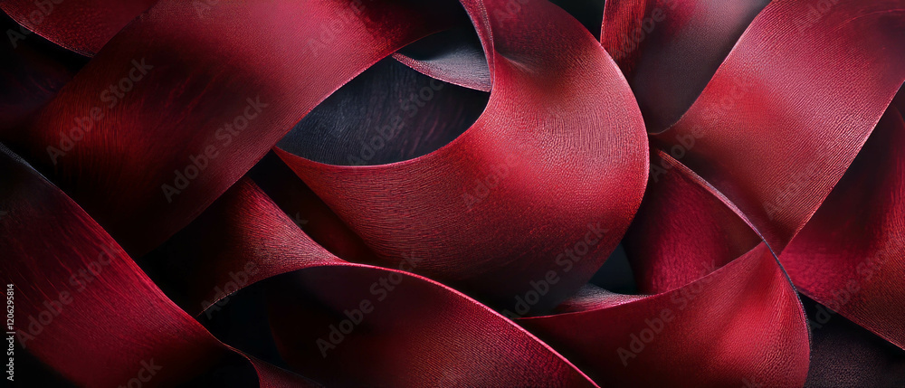 Poster curled ribbons create a playful and textured display of spirals in deep red tones