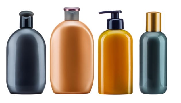 set of shampoo bottles ; isolated on white background 