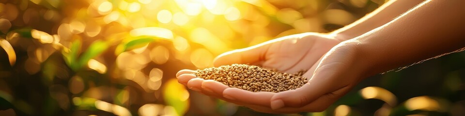 close-up of seeds in hands. Selective focus