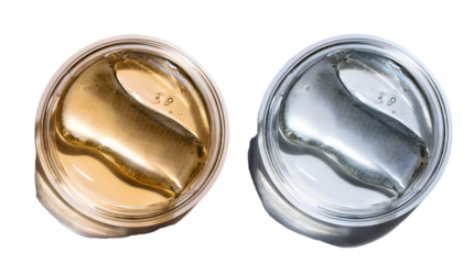 set of silver and gold color cosmetic product cut out 