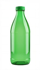 Green Plastic Bottle Without Label Against White Background