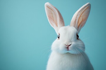 Obraz premium A white rabbit with long ears on a blue background