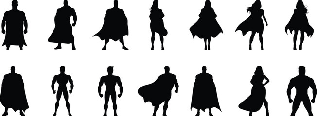 Superhero silhouette set vector design big pack of comics illustration and icon