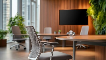 Modern Office with Diamond Ring and City View