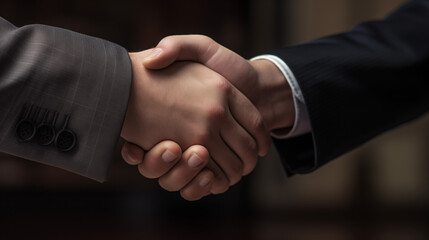 Deux personnes en costume se serrant la main. Business, travail, accord, contrat. Pour conception et création graphique.