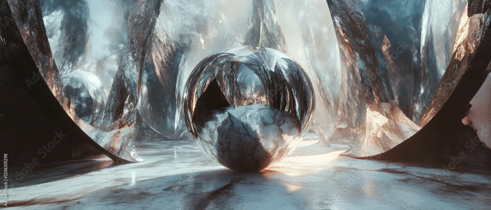 Aufkleber exploring surreal visuals with distorted mirrors and fragmented reflections