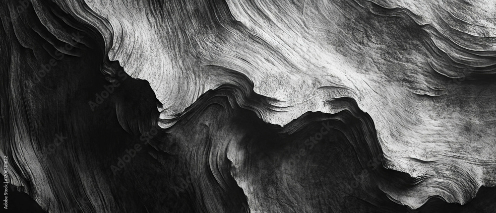 Poster distorted textures creating surreal visuals in monochrome elegance