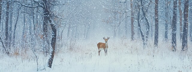 Deer in a snowy forest. Selective focus.