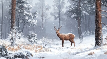 Deer in a snowy forest. Selective focus.