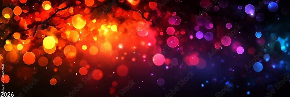 Poster abstract colorful bokeh lights background with gradient and copy space for the year 2026.