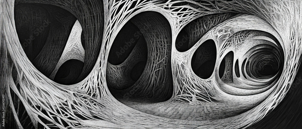 Poster exploring abstract textures with diverging lines and altered perspectives in open space