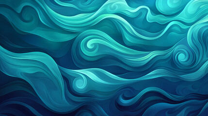 Vast azure sky with undulating blue-green waves , flowing water, wave movement,. Sapphire Sea. Illustration