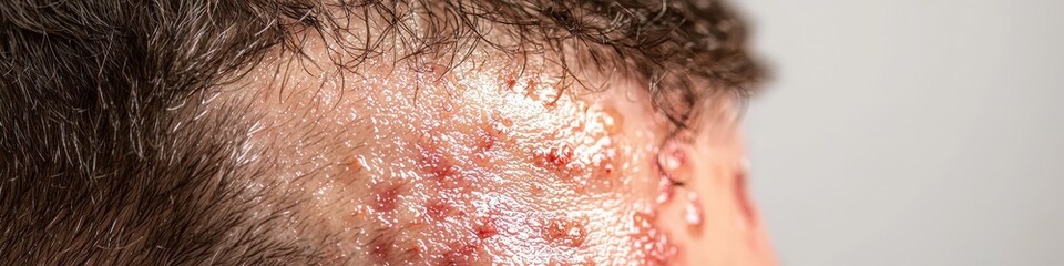 Fototapeta premium Eczema rash on a man's head. Selective focus