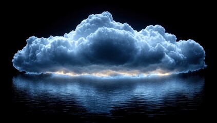 A cloud with a thunderstorm inside, isolated on a black background