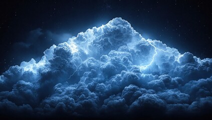 A cloud with a thunderstorm inside, isolated on a black background