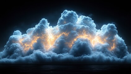 A cloud with a thunderstorm inside, isolated on a black background