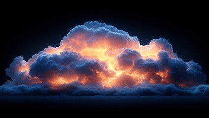 A cloud with a thunderstorm inside, isolated on a black background