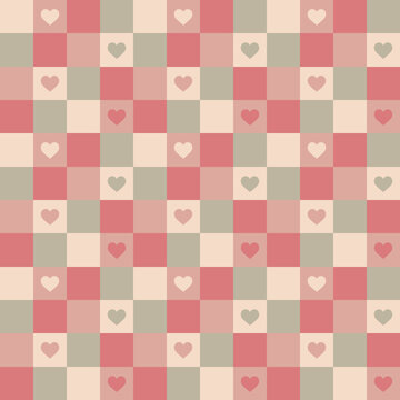 Pastel coloured seamless Valentine's Day checkered heart background pattern suitable for both digital and print projects, high resolution 300dpi versatile and stylish vday design, 3600x3600px (12")
