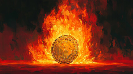 Burning Meme Coin. Striking Digital Art of Flaming Cryptocurrency Concept of Digital Currency, Financial Risk, Volatility