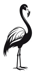 Flamingo exotic bird, black and white, isolated for logo, symbol or emblem. Can be used as emblem or mascot for sports or other products