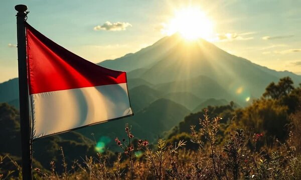 Indonesia national flag HD footage. Indonesia national flag on flagpole video
